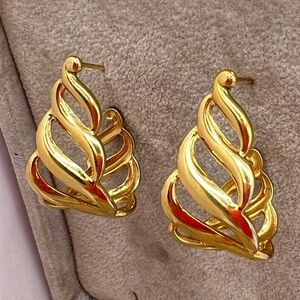 Vintage Gold-Tone Swirl Stud Hoop Dangle Earrings